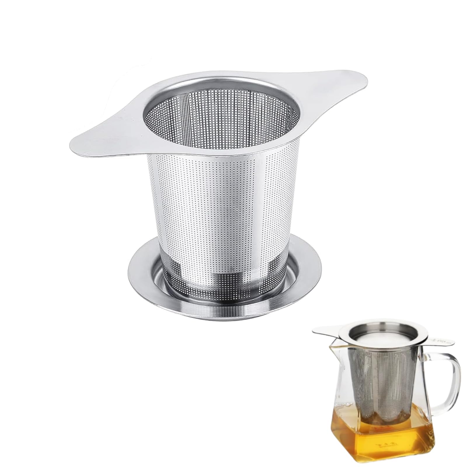 

aninako Stainless Steel Tea Strainer with Ultra-Fine Mesh, Deep Design, Dual-Handled Lid, Compatible with Mugs, Teapots, and Kyusu (Japanese