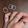 Trendy Korean Colorful Smiley Face Silver Bead Ring For Women Fashion Jewelry