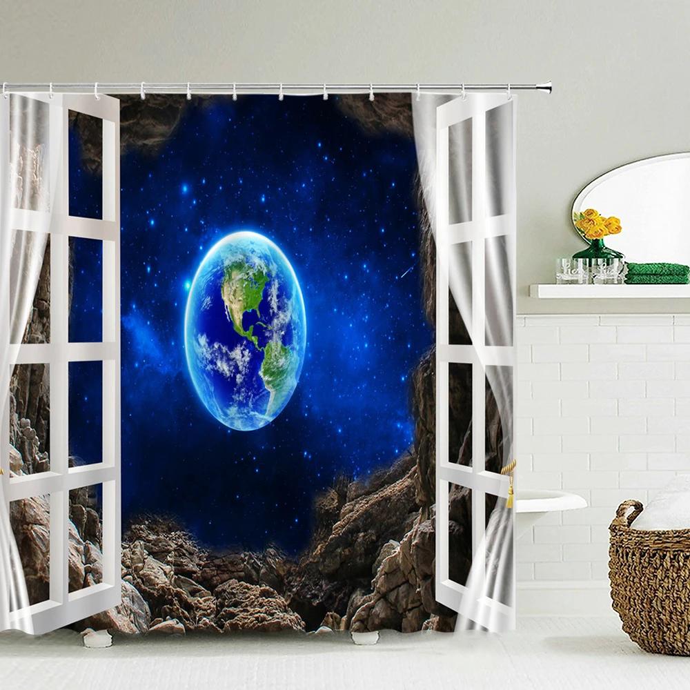 Scenery Outside the Window Shower Curtain 3D Printing Forest Garden Waterproof Fabric Bathroom Curtains Bath Screen with Hook