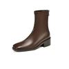 Korean version leather women's boots medium heel large size square head rear zipper knight boots women's autumn and winter solid color square 