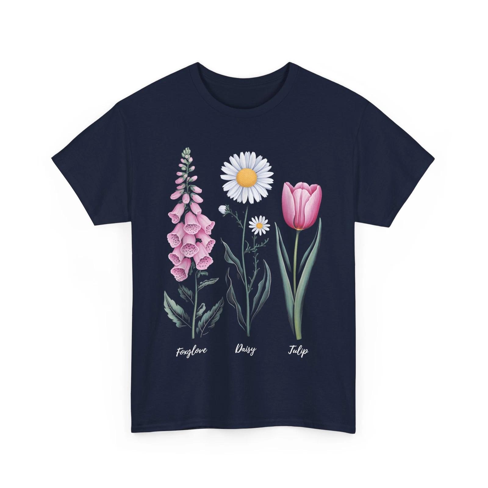 Vintage Floral Plant Foxglove Daisy Tulip Flower Girl Mom T shirt M
