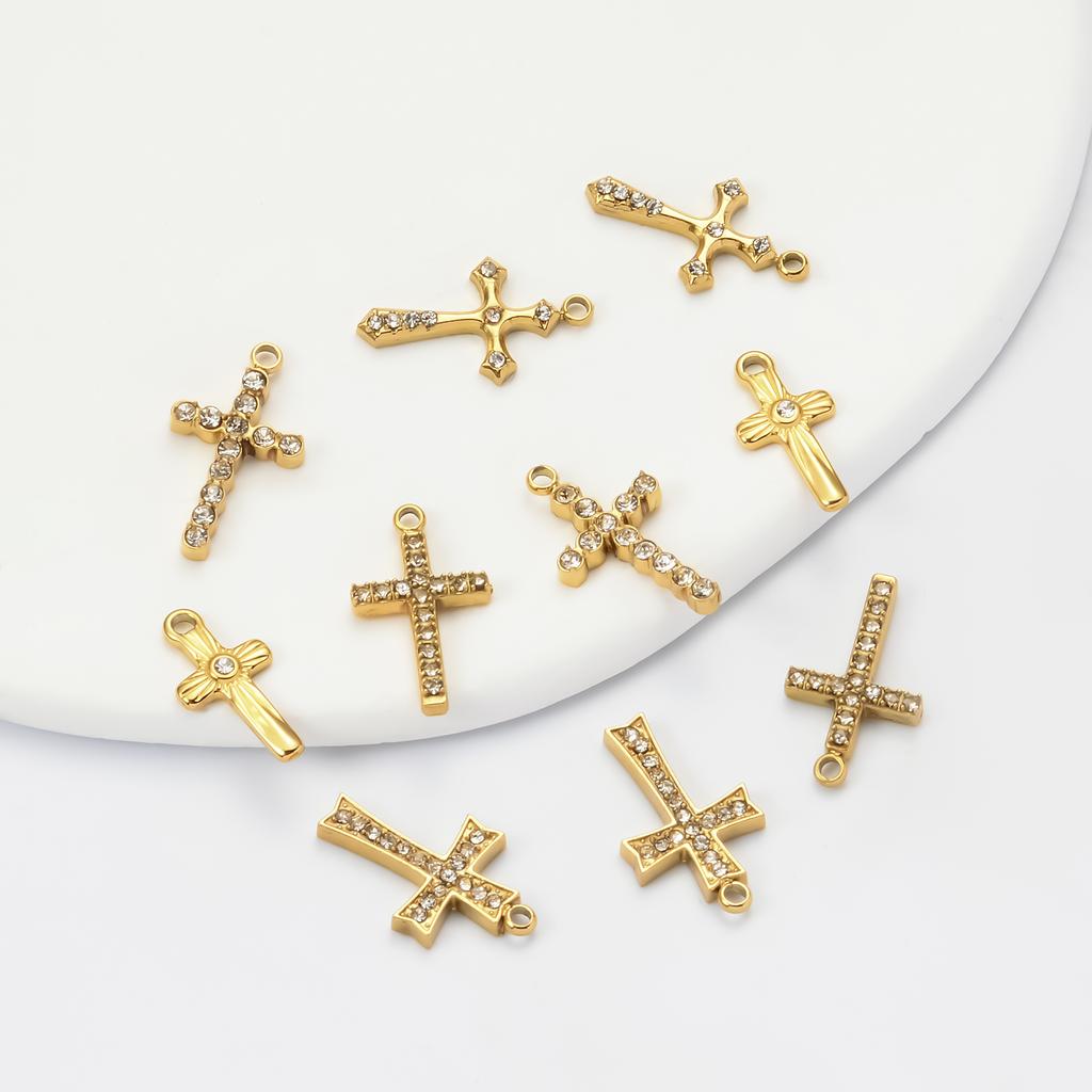 Wholesale 4Pcs Mini Rhinestone Cross Casting Charms Stainless Steel Jewelry Making Earring Pendant Necklace DIY Findings