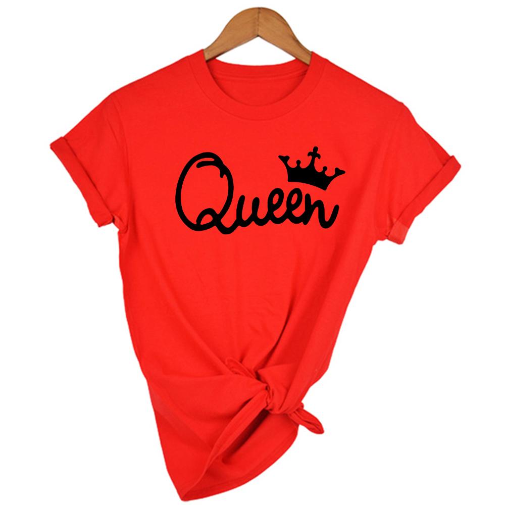 Queen Couples Women T Shirt Crown Printing Couple Clothes Summer Clothing Casual Round Neck Tops