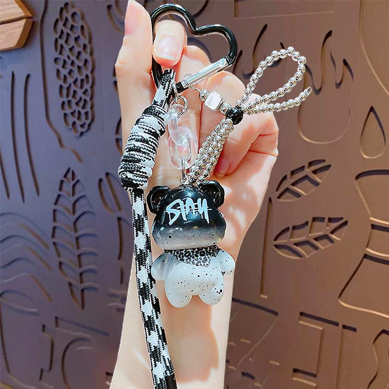 Cartoon Love Leopard Print Bear Doll Keychain Schoolbag Pendant Cute Bag Keychain Pendant Gift