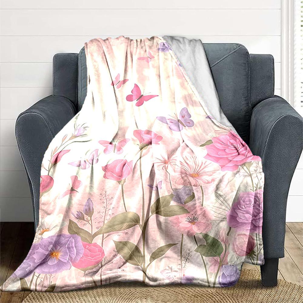 1pc Floral Butterflies Lightweight Flannel Blanket, Comfortable and Warm Blanket, for Office and Camping Sofa Bed, Livingroom176