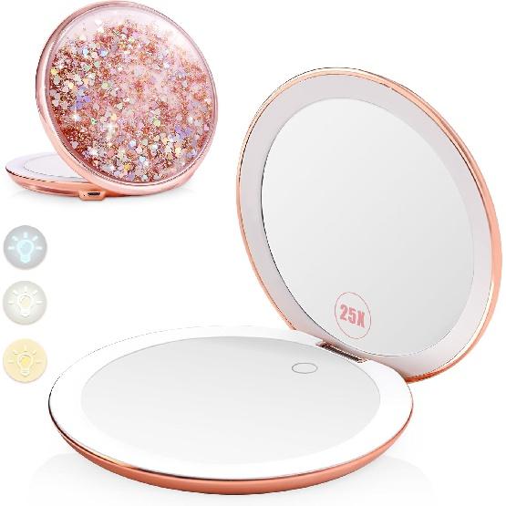

B Beauty Planet 25 двойное увеличительное стекло с подсветкой, 25-кратное/1 двойное компактное зеркало, блестящее освещение для путешествий с зыбучим песком