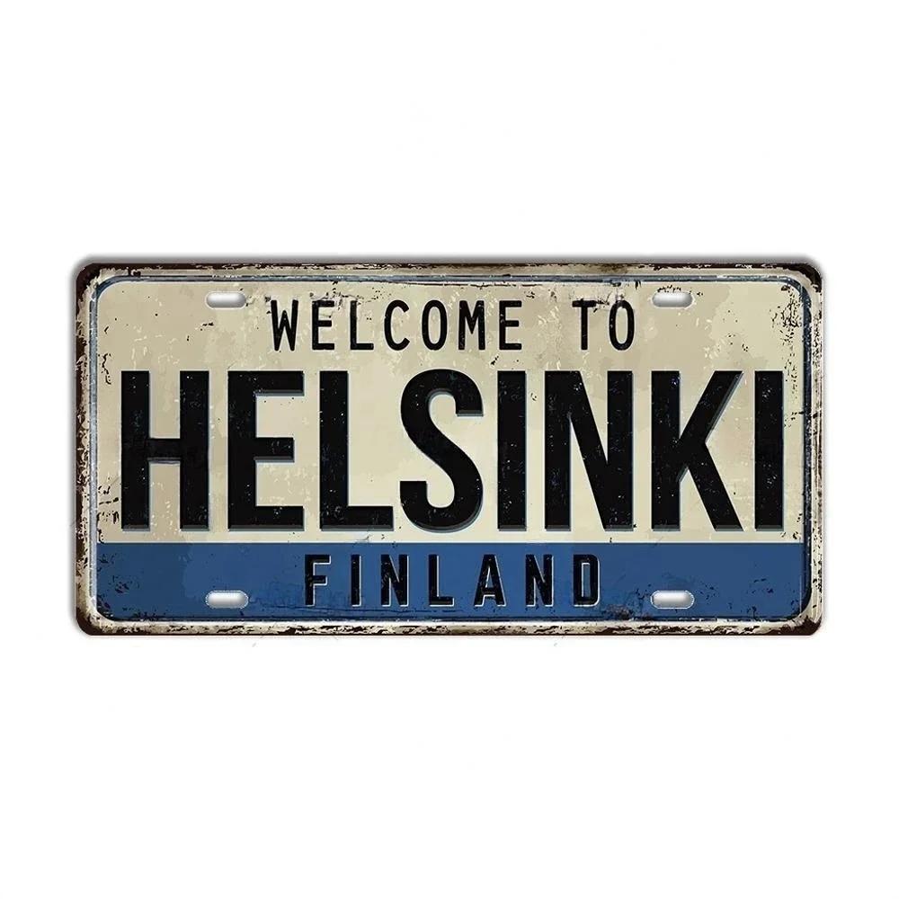 Finland Denmark Norway SWEDEN Aluminum Plate Landmark Metal Sign City State Decorative Car Plate Garage Club Bar Cafe Wall Decor