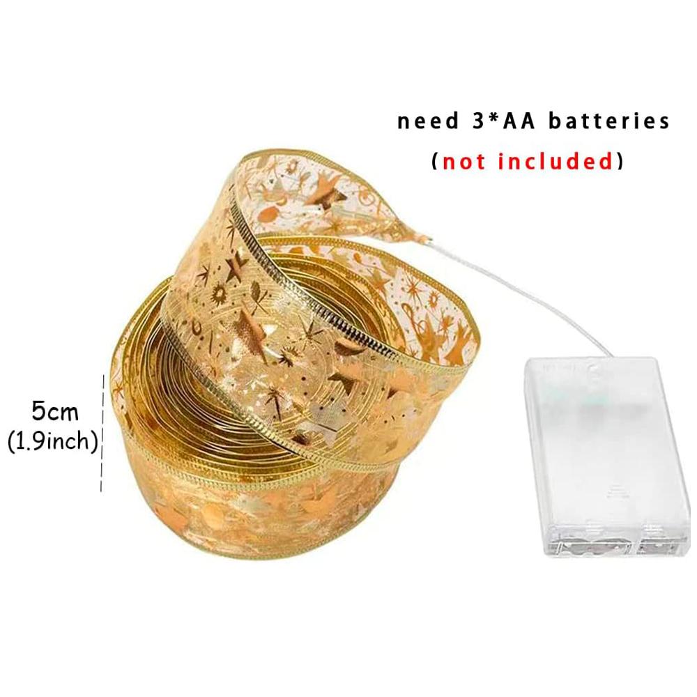 Christmas Tree Decorations Ribbon String Lights 32ft 100 Led Fairy Lights Battery-Powered Copper Wire Ribbon Bows Lights for Christmas New Year Decor