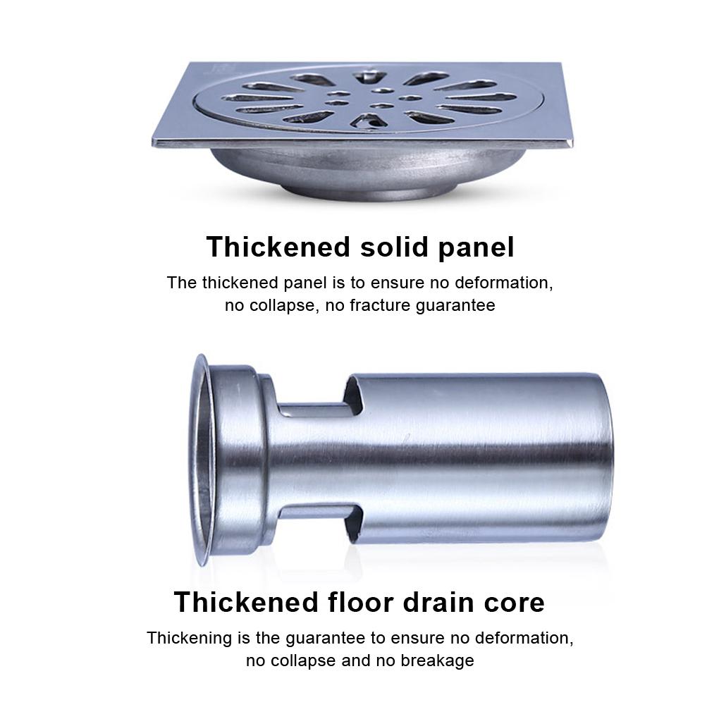 Stainless Square Bathroom Floor Drain Waste Hair Trap Wet Room Shower Washing Machine Drain