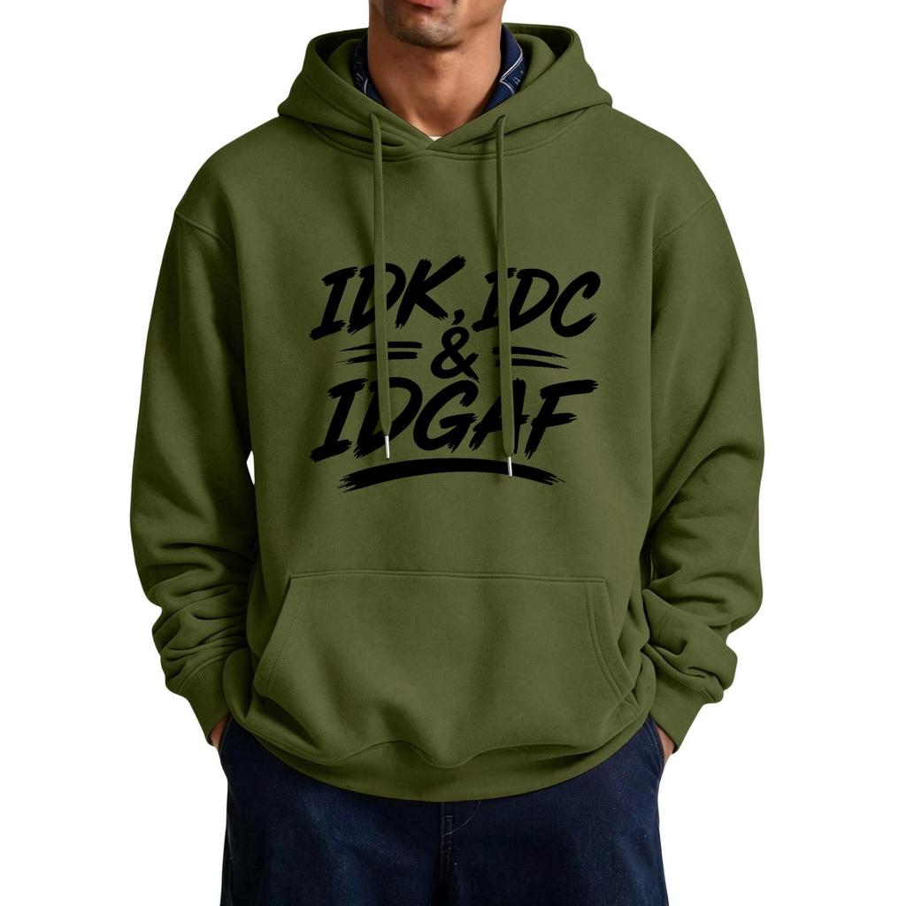 Men's Casual Hooded Jacket with Large Pockets and Funny Saying Print