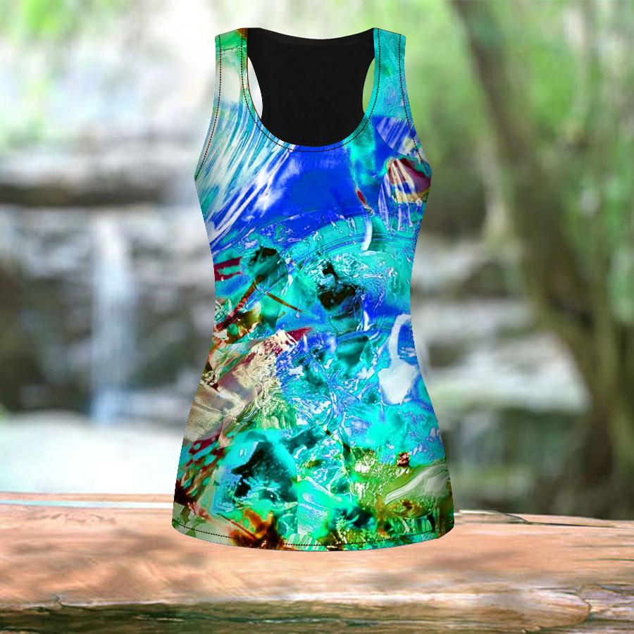 3D Crystal Wave Print L Women Workout Yoga Gym Printed Summer Sport Shirts Plus Size Vests
