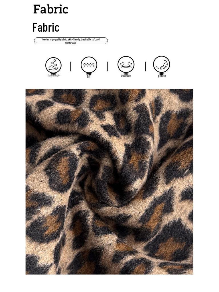 Retro Spicy Leopard Print Bodycon Woolen Skirt: Women's Slim High Waist A-line Autumn/Winter Style
