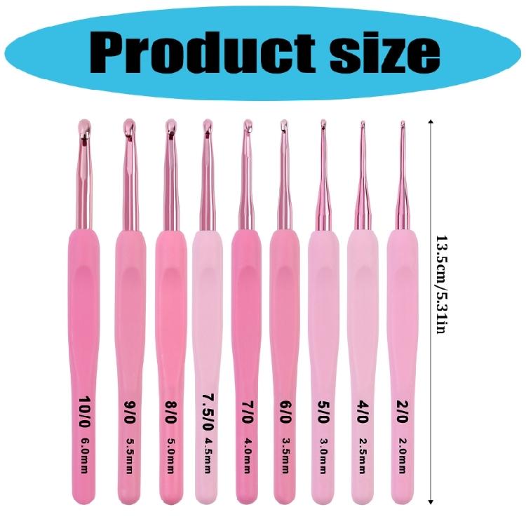 9Pcs Aluminum Crochet Hook with Soft Ergonomic Handle 2.0mm-6mm Includes Case And Knitting Accessories For Beginner