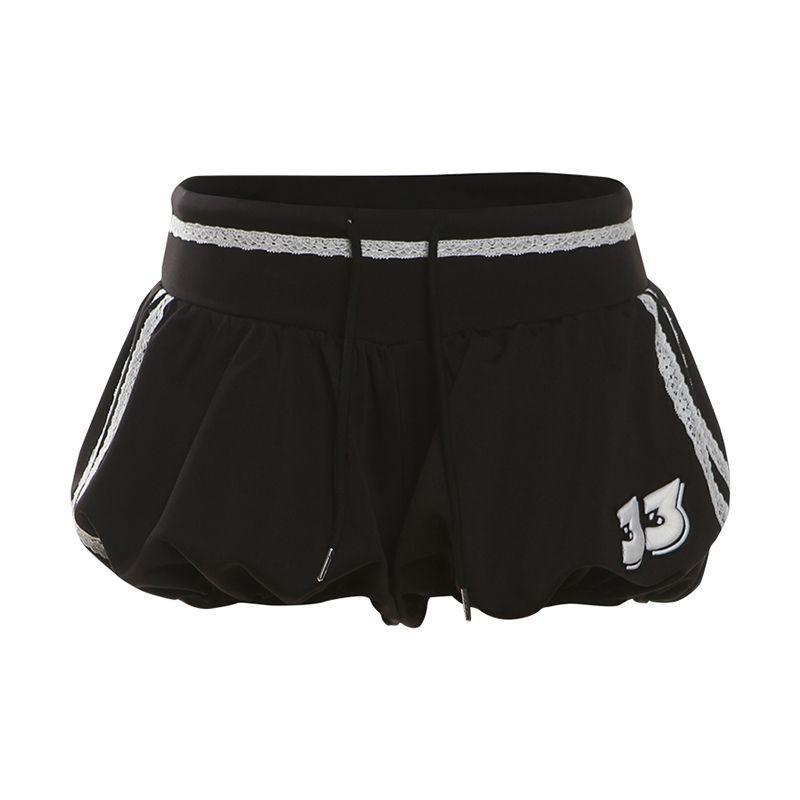 

# Sisjuly# Young Adult Sports Style Vintage Stripe Slimming Shorts Women s Casual Easiest for Match High Waist A- line Floral Bag Pants Black S