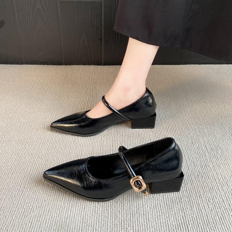 Fashion 2025 Solid Color Classic Pointy Low-cut Shoes Women's Spring Autumn Plus Size Fashion Retro Shallow-mouthed Mary Jane High Heels