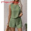 Casual Women Sleeveless Outfit Set With Button Detailing For Spring