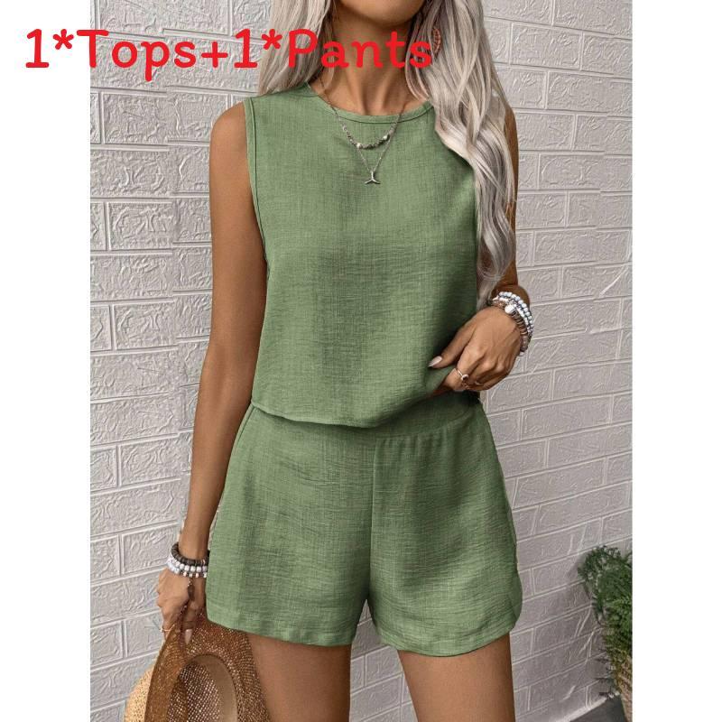 Casual Women Sleeveless Outfit Set With Button Detailing For Spring