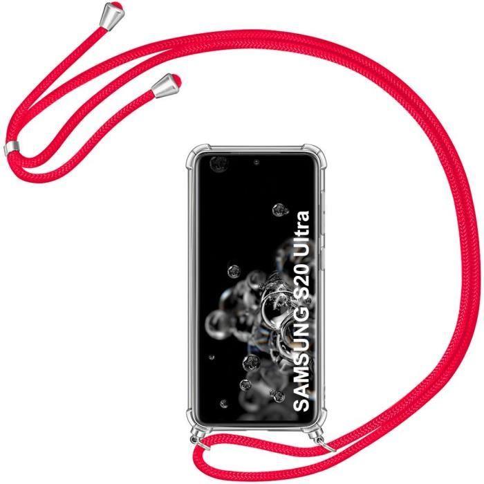 Coque de téléphone - PROSHOP - Samsung S20 Ultra - TPU AntiChoc - Cordon Rouge - Transparent-Rouge