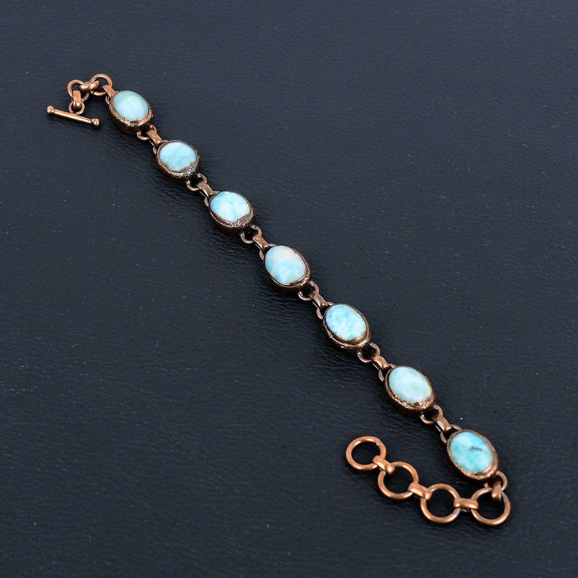 

Ларимар драгоценный камень ручной работы медь гальванопластика ювелирные изделия великолепный браслет для мамы 8 Inches With Adjustable синий