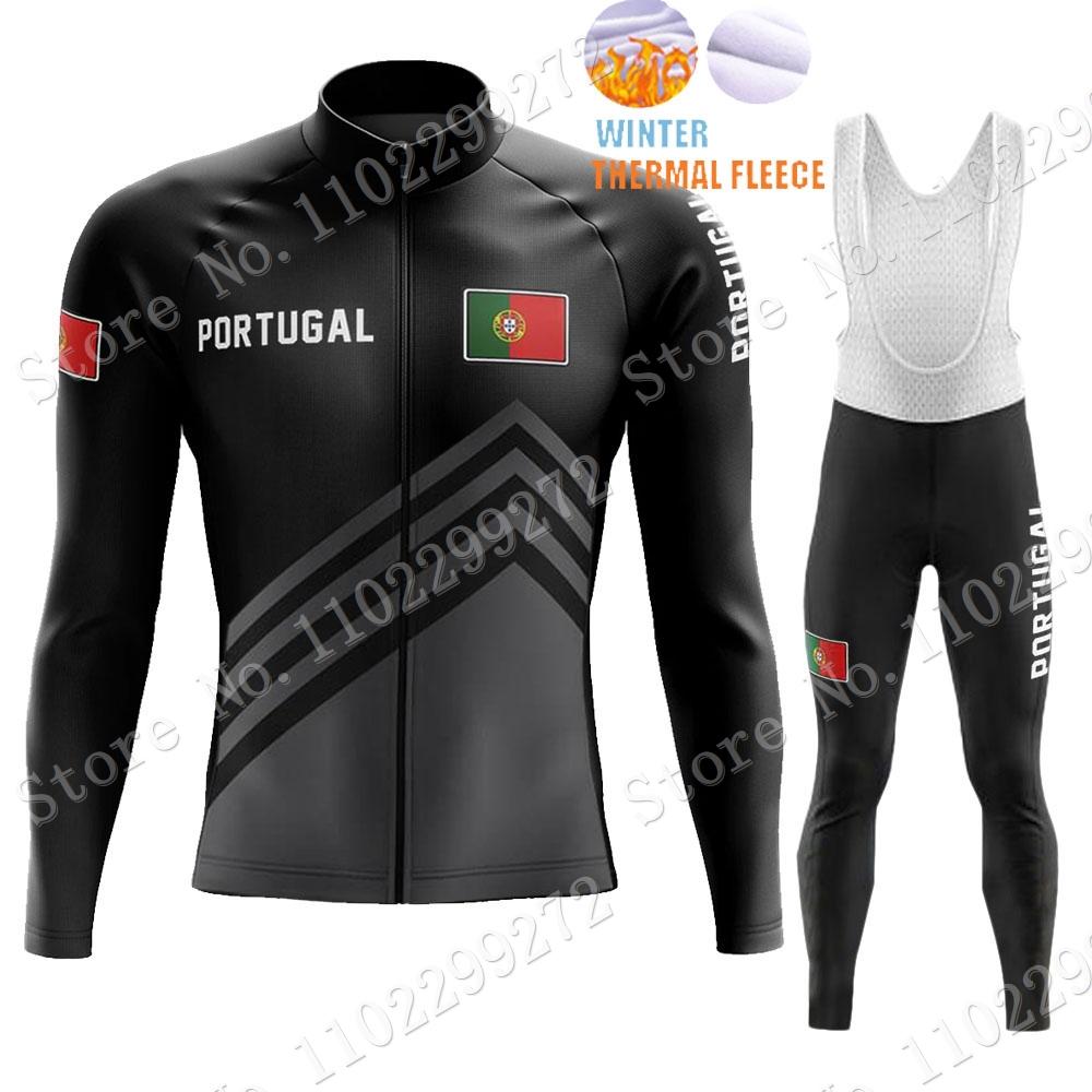 New Portugal National Team Cycling Jersey Set Winter Mens Long Sleeve Clothing Suit MTB Bike Road Pants Bib Ropa Ciclismo