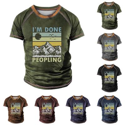Men's Raglan T-shirt Retro Short Sleeve Round Neck Letter Printing Tops