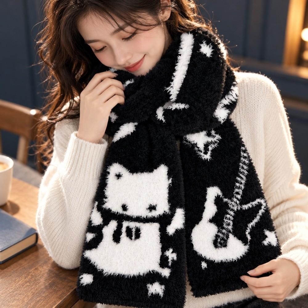 Warm Mink Wool Scarf Black White Shawl Wrap Cute Winter Scarf Women