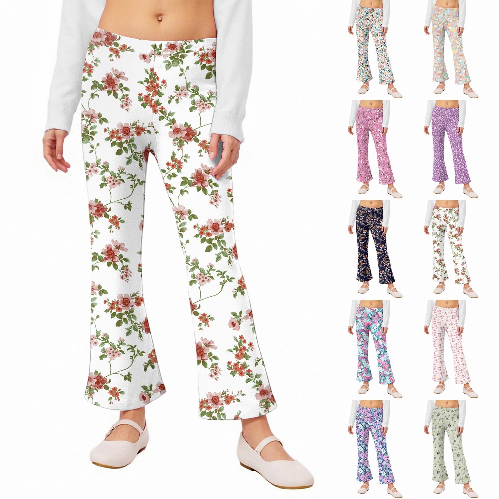 

Girls Flared Leggings - Printed Bell Bottom Pants 140 зелений