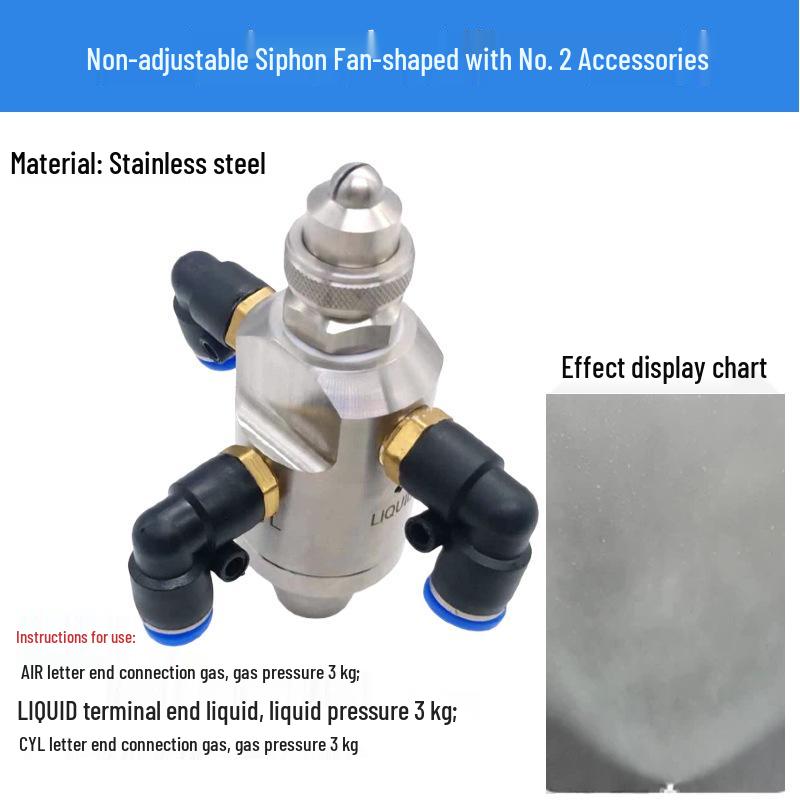 Stainless Steel Anti-Drip Triple-Fluid Air Atomizing Nozzle with Siphon and Circular Fan Spray