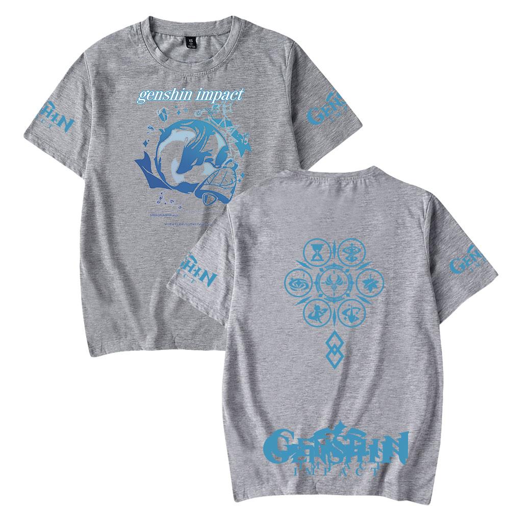 Genshin Impact Druck Damen Herren T-Shirt Lässig Atmungsaktiv T-Shirts Lustig Genshin Impact Locker T-Shirts Hemden Straße Übergroße T-Shirts Mann