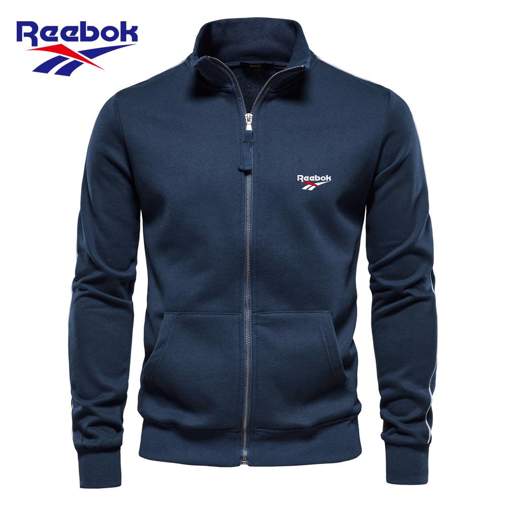 

Reebok 2026 Вишита Осінньо-Зимова Нова Чоловіча Толстовка на Блискавці з Стійкою Комірцем, Спортивний Кардиган-Куртка з Контрастними Кольорами, Повсякденна XXL
