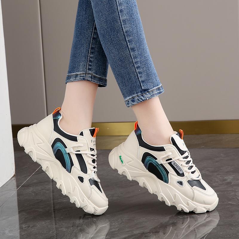 Dad shoes leather surface spring and summer new sports shoes student lightweight soft-soled running shoes