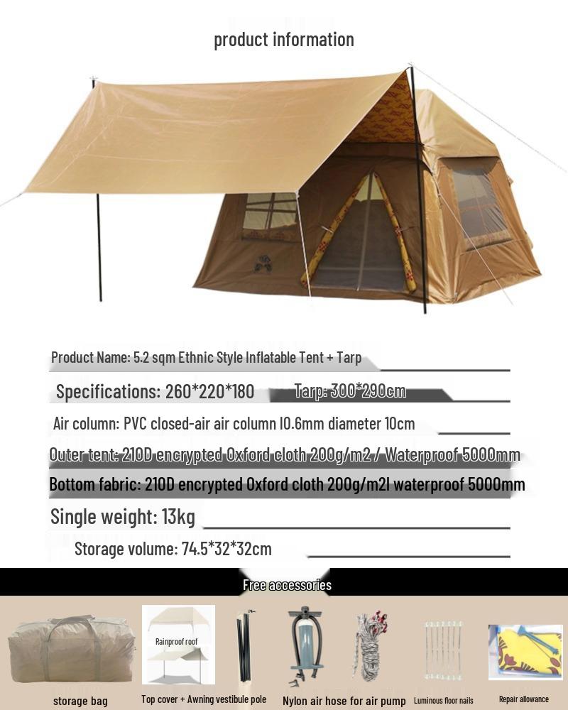 Inflatable Outdoor Camping Tent - Family Travel & Picnic, Portable, One Bedroom & Living Room, Rainproof & Sun Protection, In Stock