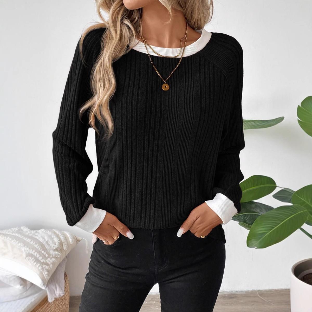 

Spring And Winter Solid Color Ribbed Pit Pullover Long-Sleeved Sweater Fashion Everything XS чорний