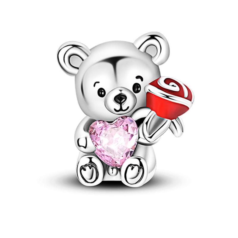 925 Silver Color Pink Rabbit Sheep Cat Dog Animal Charms Beads Fit 3mm 925 Bracelets Fine DIY Birthday Jewelry Make