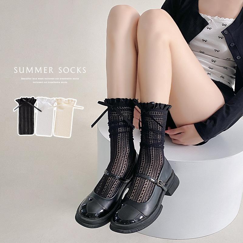 

Female Summer Thin Ballet Style Lace Lace Bow Pure Desire Long Leg Socks 1 pair бежевий