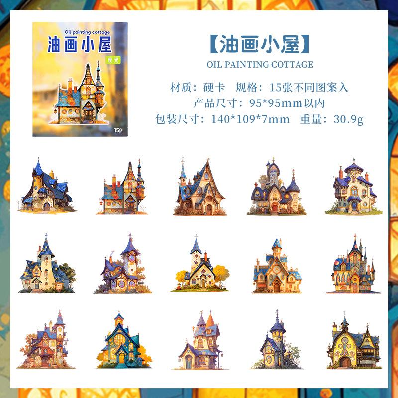 15pcs Colorful hut Hard card sticker Planner Adhesive Diy Creativity Decorative Diary Album Scrapbooking material Craft Supplies