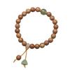 8mm Red Cypress Wood Bracelet with Green Lotus Pendant Women Jewelry