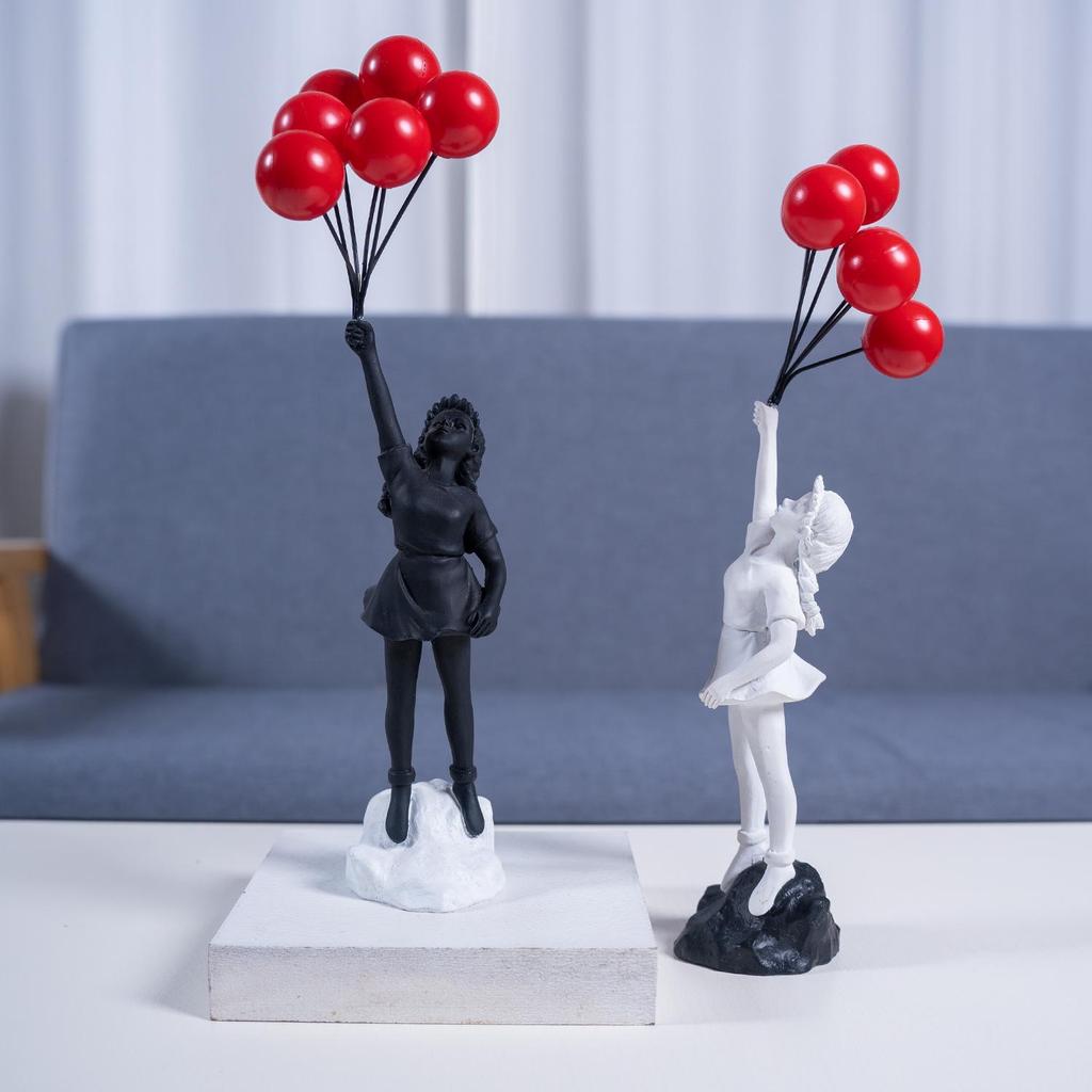 Banksy Girl with Balloon Sculpture - Resin Living Room Ornament
