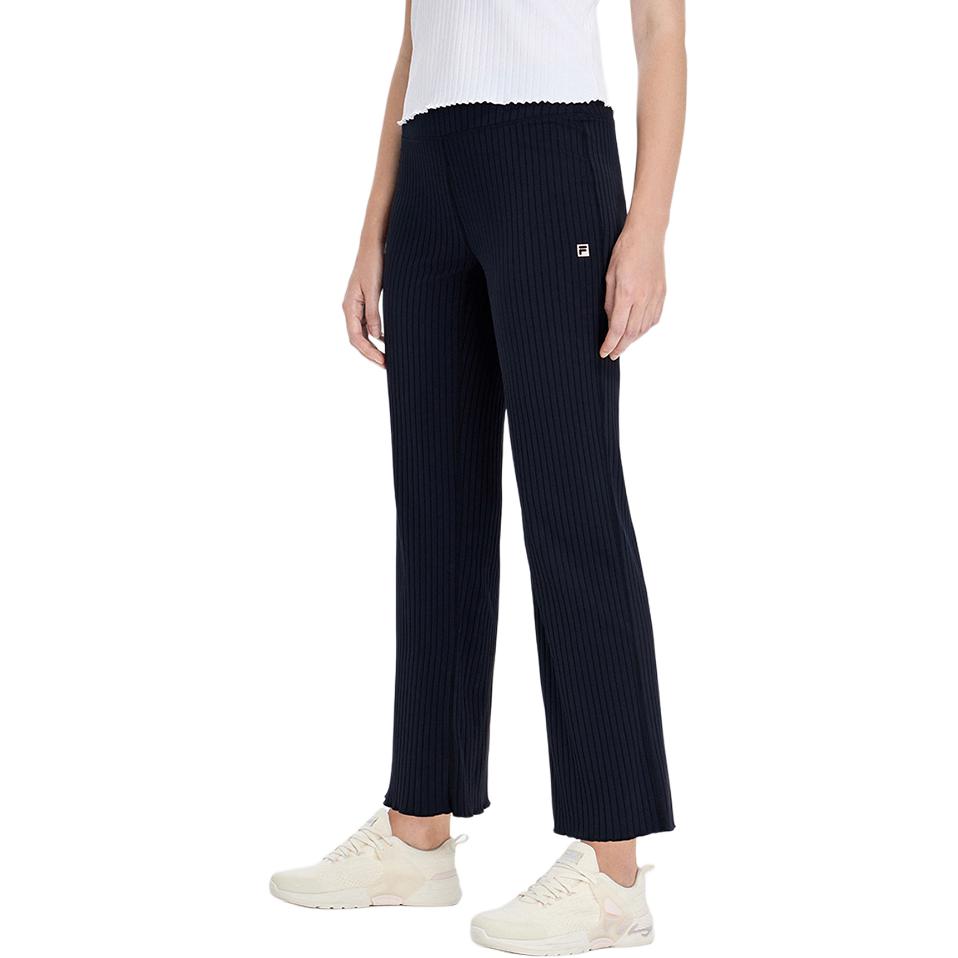 Fila SS23 Solid Color Logo Basic Simple High Waist Sports Wide Leg Long Pants Women Pants Deep-Black A11W321614F-BK