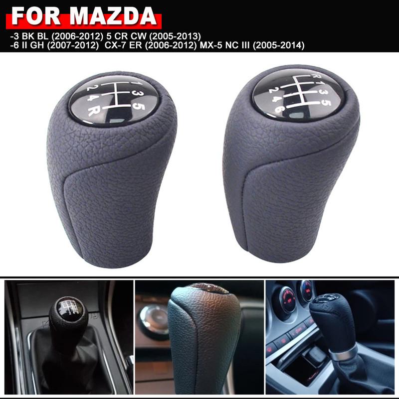 5/6-växlad växelspaksknopp för MAZDA 3 BK BL 5 CR CW 6 II GH CX-7 ER MX-5 NC III 23 MT PU-läder Växelspak Arm Huvudkula