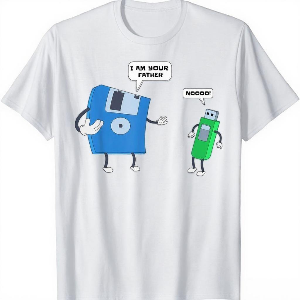 Father Son Floppy Disk Engineer Graphic Tee Casual Round Neck Tshirt for Man Comfortable Breathable Summer L