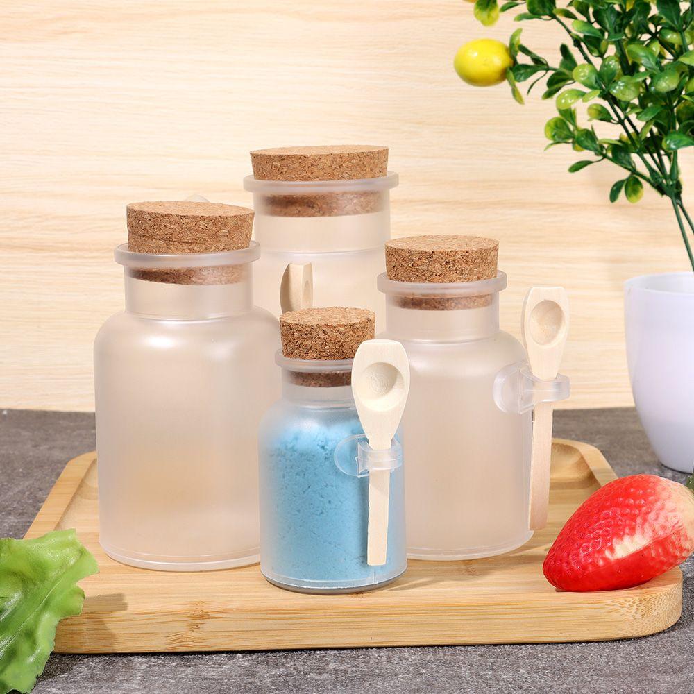 100-500g Portable Wooden Spoon Refillable Cork Stopper Bottle Multifunction Storage Container Frosted Seal Jar Bath Salt Bottle