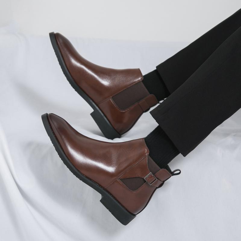 Yuppie Chelsea Shoes Men High Quality Oxford Ankle Boots Men's Dress Shoes Trend Britain Brogue Social Formal Shoes Men