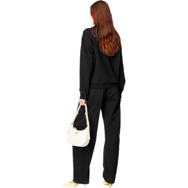 Pinko Solid Color Logo Heart Embroidery Round Neck Sweatshirt Women Sweatshirt Black 102199A1TM-Z99