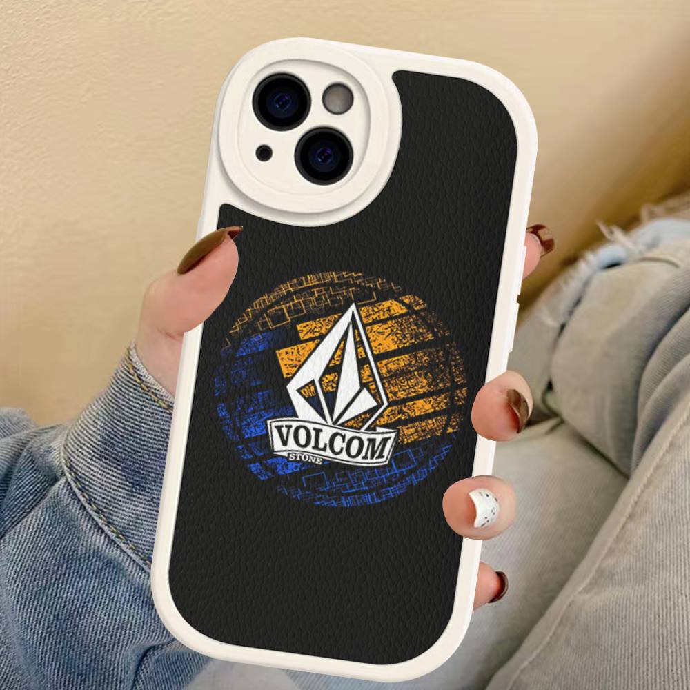 V-Volcom LOGO Fashion For IPhone 16 15 14 13 12 11 Pro Max Plus Leather Phone Cover