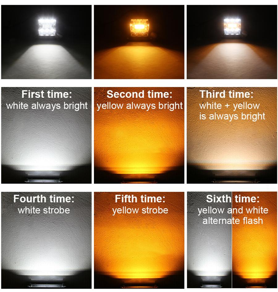 2PCS Flush Mount 4.8 INCH CREE 96W 9600LM Combo Flood Spot Led Work Light Cube pods Off road Fog Lamp Driving Light