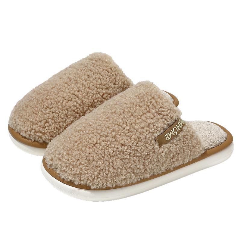 Household cotton slippers winter couple indoor home plush warm non-slip bedroom fluffy slippers winter