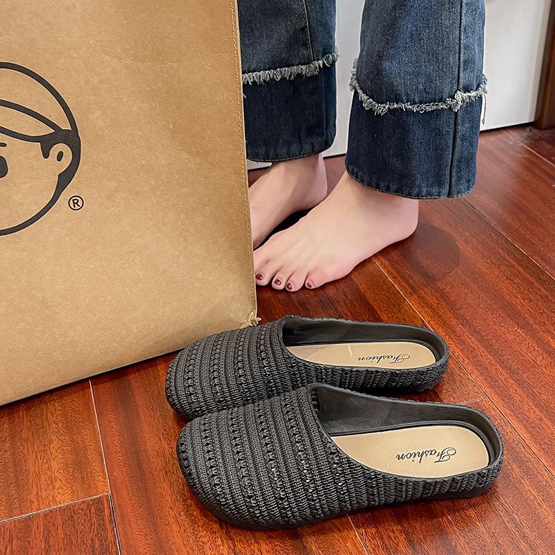 Damskie Klapki Sandały Szydełkowe Oddychające Odkryte Piętą Codzienne Płaskie Kapcie