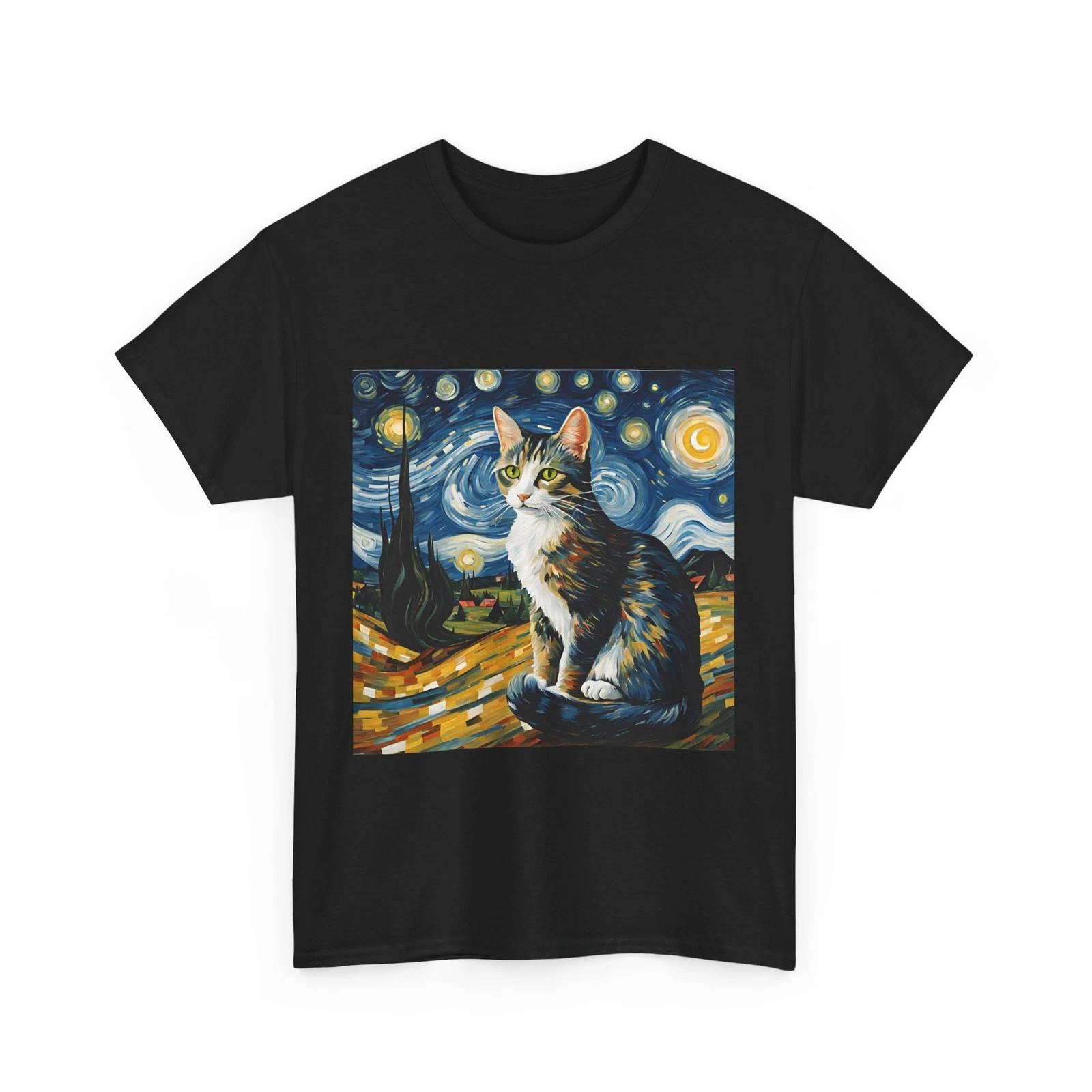 Van Gogh Cat Shirt | Van Gogh Starry Night Cat Shirt | Vintage Black Cat Shirt 4 S