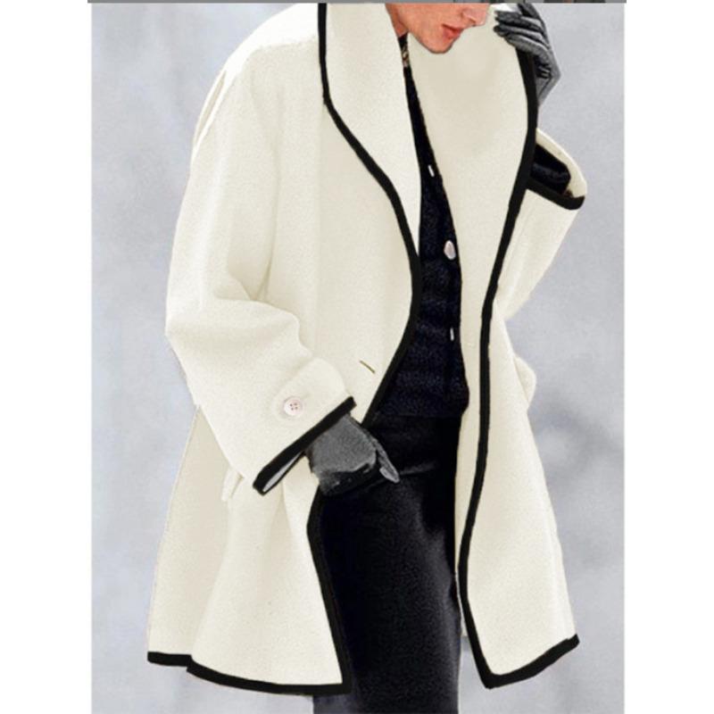 Women's Fashion Autumn and Winter Multi-color Crew Neck Loose Hooded Woolen Coat